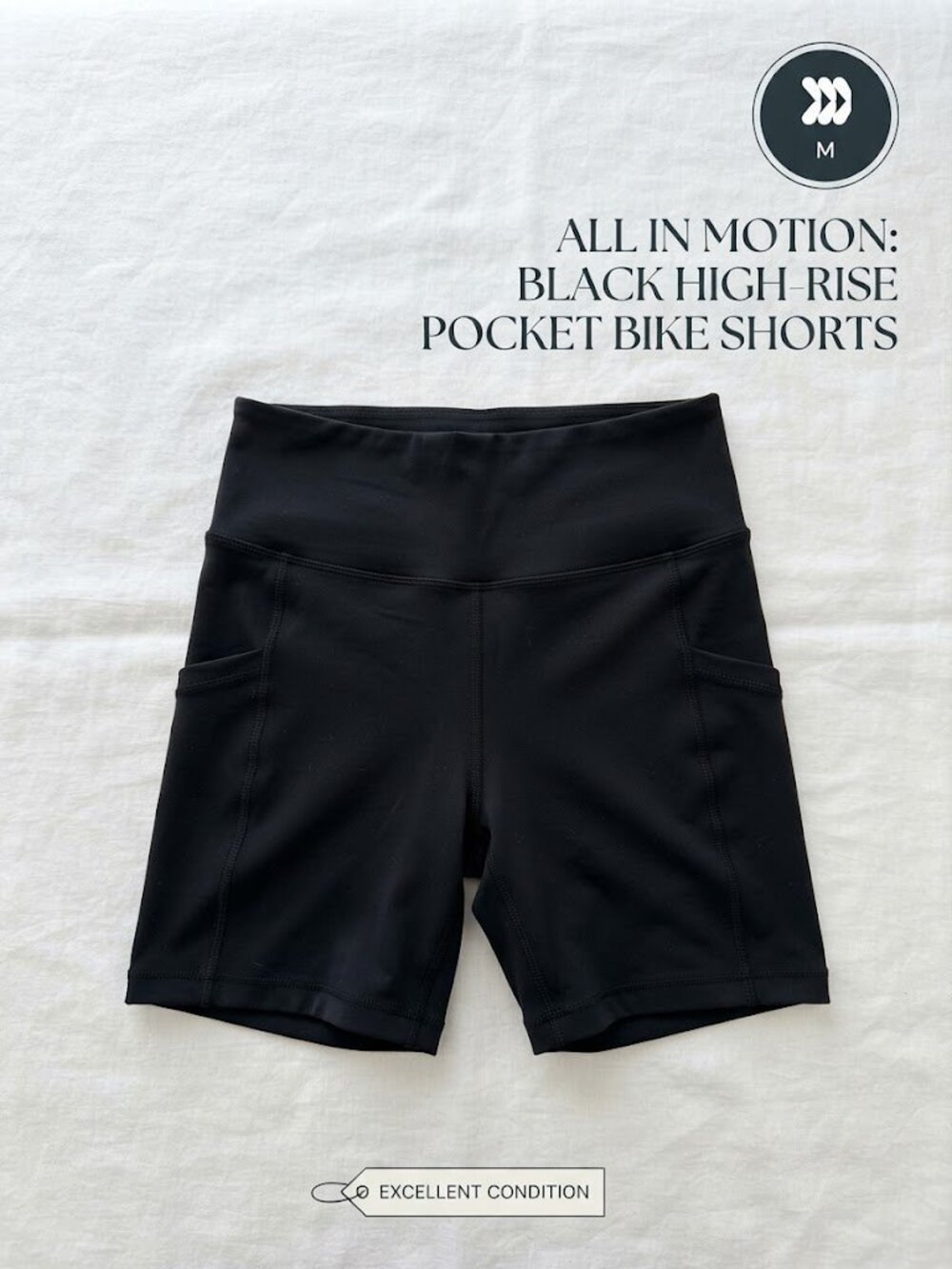All In Motion Black High Rise Pocket Bike Shorts M Athleisure Gym Activewear EUC